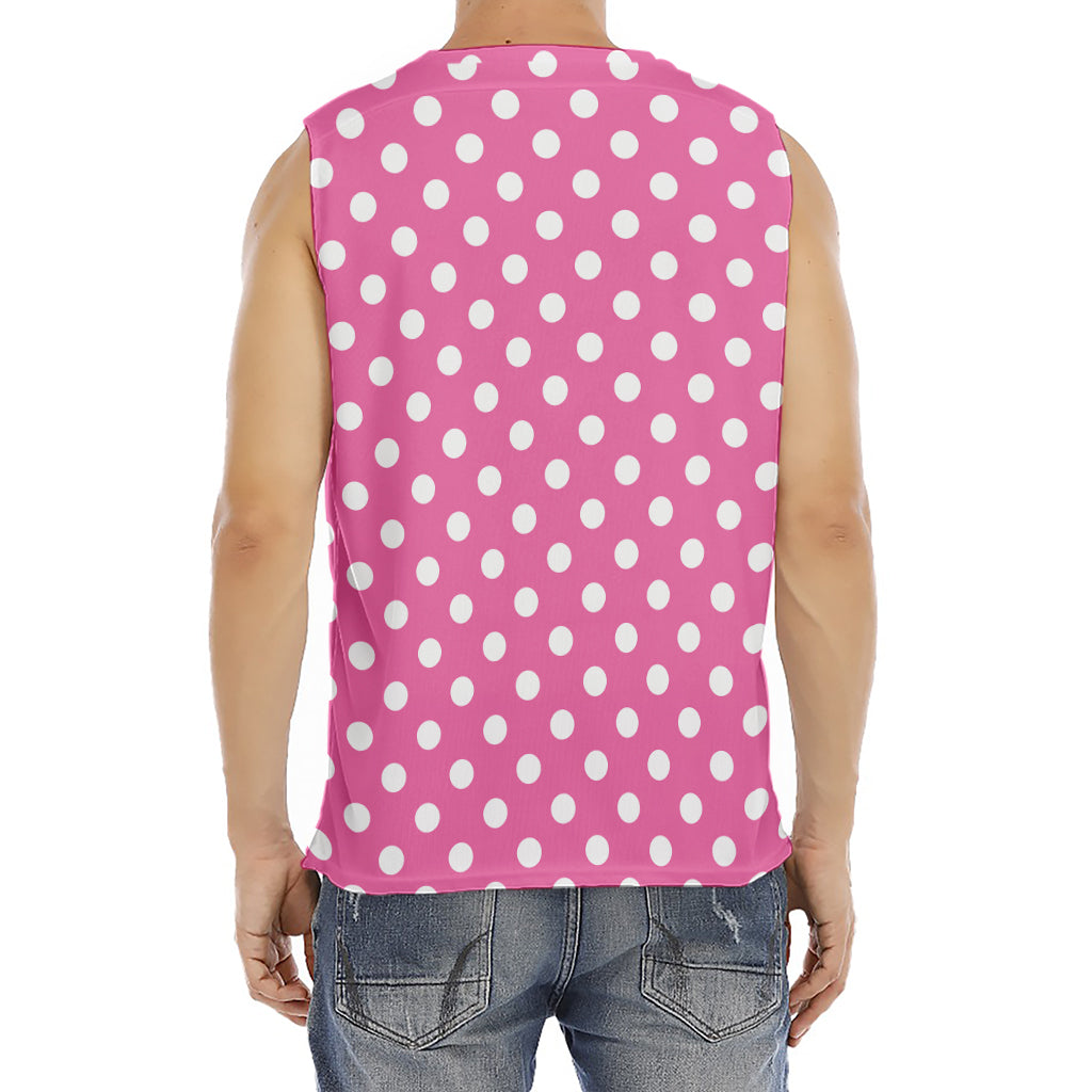 Pink And White Polka Dot Pattern Print Men's Fitness Tank Top