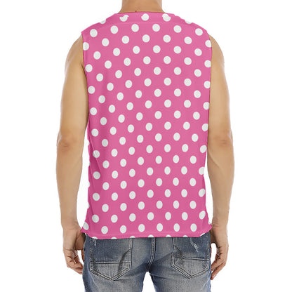 Pink And White Polka Dot Pattern Print Men's Fitness Tank Top