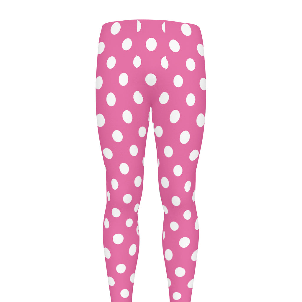 Pink And White Polka Dot Pattern Print Men's leggings