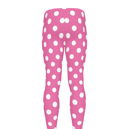 Pink And White Polka Dot Pattern Print Men's leggings
