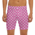 Pink And White Polka Dot Pattern Print Men's Long Boxer Briefs
