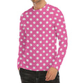 Pink And White Polka Dot Pattern Print Men's Long Sleeve Rash Guard