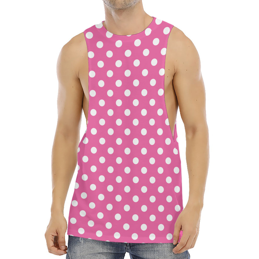 Pink And White Polka Dot Pattern Print Men's Muscle Tank Top