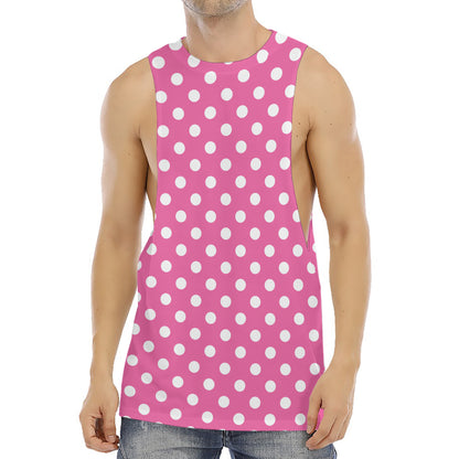 Pink And White Polka Dot Pattern Print Men's Muscle Tank Top