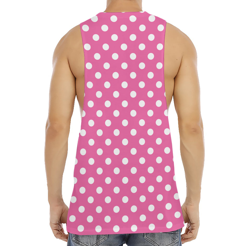 Pink And White Polka Dot Pattern Print Men's Muscle Tank Top