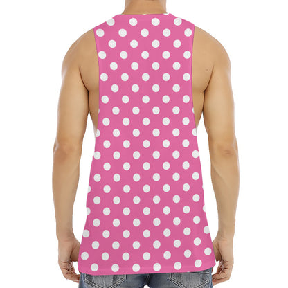 Pink And White Polka Dot Pattern Print Men's Muscle Tank Top