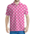 Pink And White Polka Dot Pattern Print Men's Polo Shirt