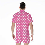 Pink And White Polka Dot Pattern Print Men's Rompers