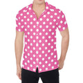 Pink And White Polka Dot Pattern Print Men's Shirt