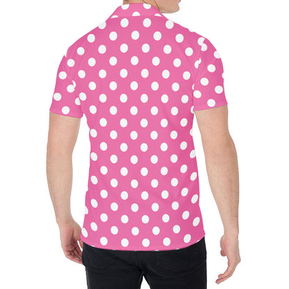 Pink And White Polka Dot Pattern Print Men's Shirt