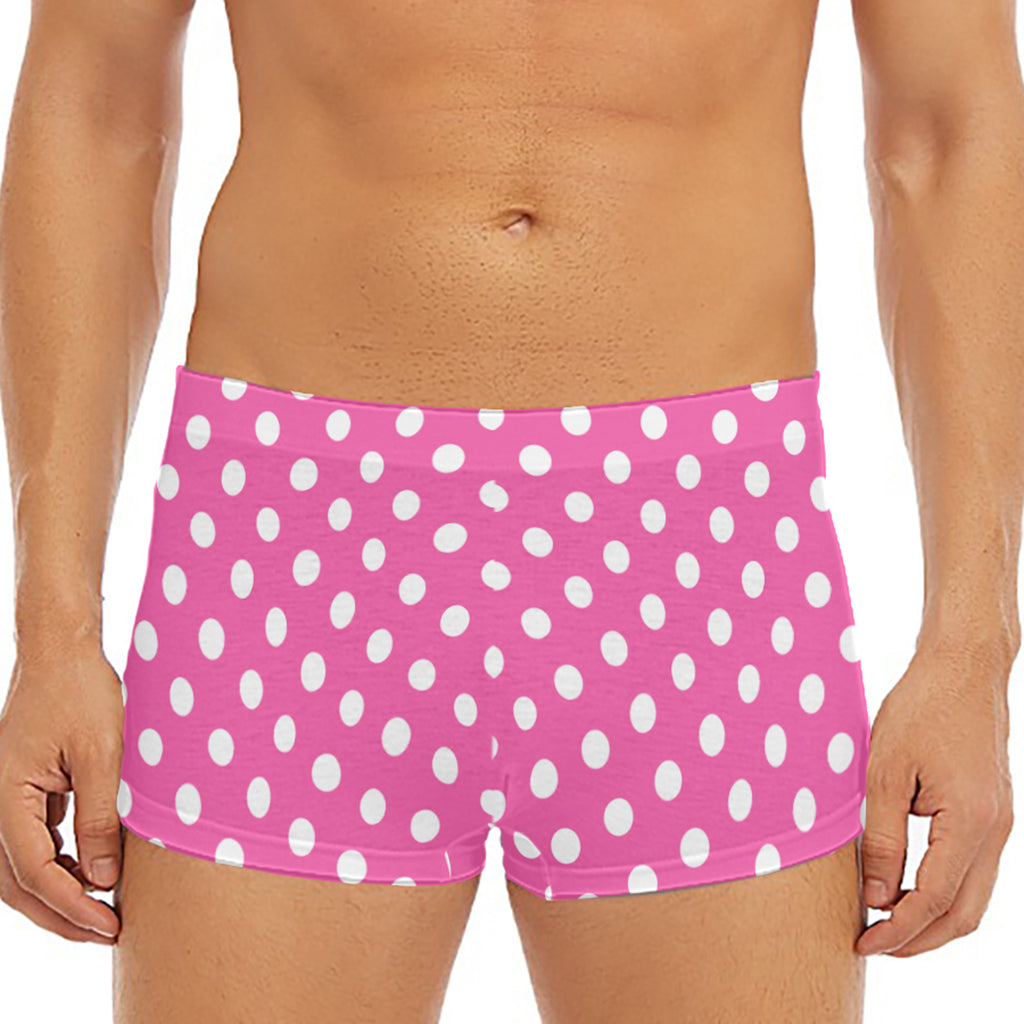 Pink And White Polka Dot Pattern Print Men's Short Boxer Briefs