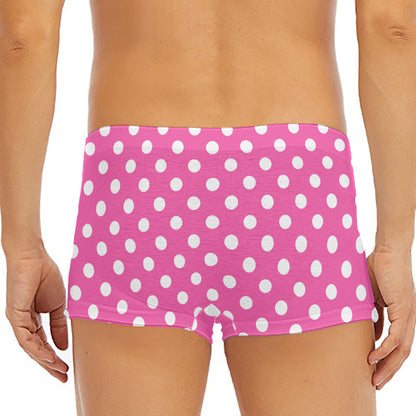Pink And White Polka Dot Pattern Print Men's Short Boxer Briefs