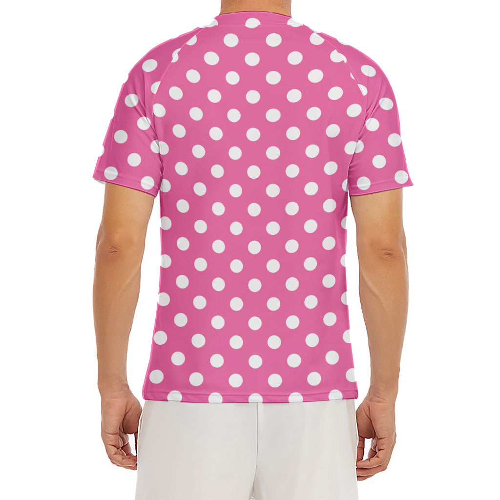 Pink And White Polka Dot Pattern Print Men's Short Sleeve Rash Guard