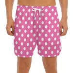 Pink And White Polka Dot Pattern Print Men's Split Running Shorts