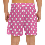Pink And White Polka Dot Pattern Print Men's Split Running Shorts
