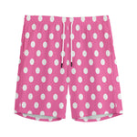 Pink And White Polka Dot Pattern Print Men's Sports Shorts