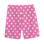 Pink And White Polka Dot Pattern Print Men's Sports Shorts
