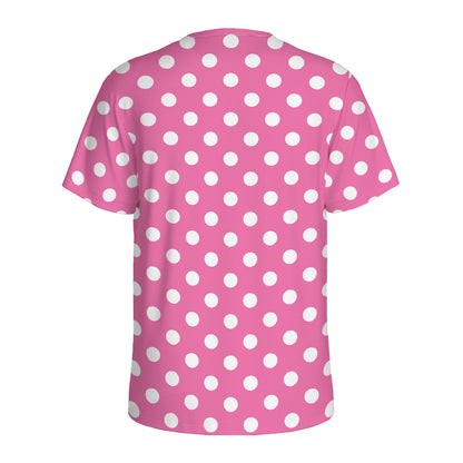 Pink And White Polka Dot Pattern Print Men's Sports T-Shirt