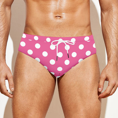 Pink And White Polka Dot Pattern Print Men's Swim Briefs