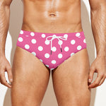 Pink And White Polka Dot Pattern Print Men's Swim Briefs