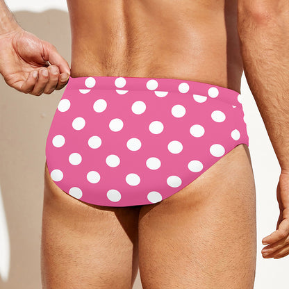 Pink And White Polka Dot Pattern Print Men's Swim Briefs