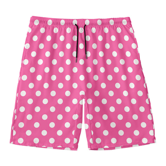 Pink And White Polka Dot Pattern Print Men's Swim Trunks