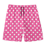 Pink And White Polka Dot Pattern Print Men's Swim Trunks