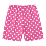 Pink And White Polka Dot Pattern Print Men's Swim Trunks