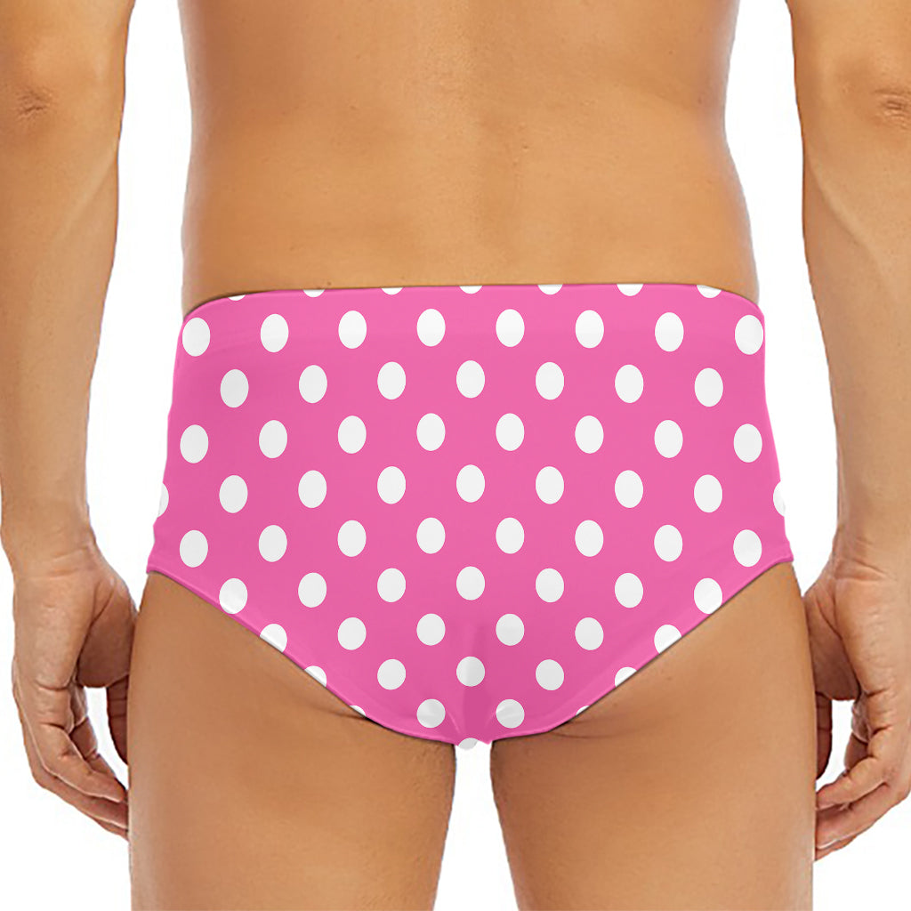 Pink And White Polka Dot Pattern Print Men's Triangle Swim Briefs