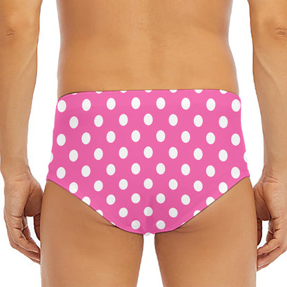 Pink And White Polka Dot Pattern Print Men's Triangle Swim Briefs