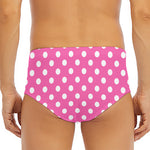 Pink And White Polka Dot Pattern Print Men's Triangle Swim Briefs