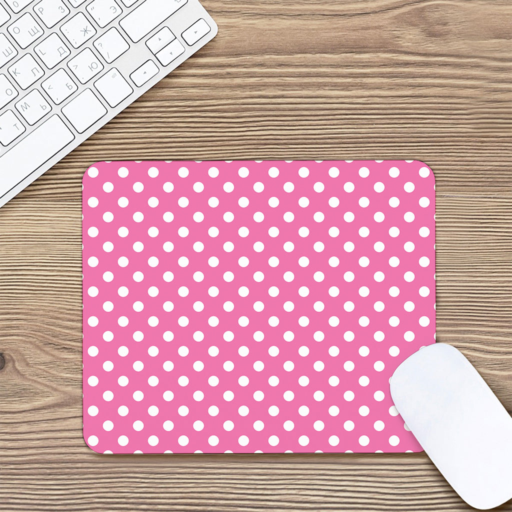 Pink And White Polka Dot Pattern Print Mouse Pad