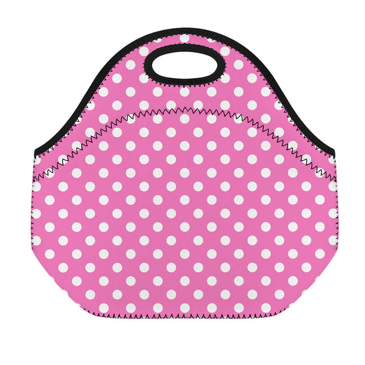 Pink And White Polka Dot Pattern Print Neoprene Lunch Bag