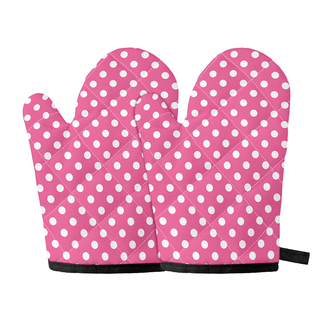 Pink And White Polka Dot Pattern Print Oven Mitts