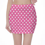 Pink And White Polka Dot Pattern Print Pencil Mini Skirt