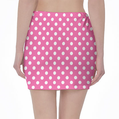 Pink And White Polka Dot Pattern Print Pencil Mini Skirt