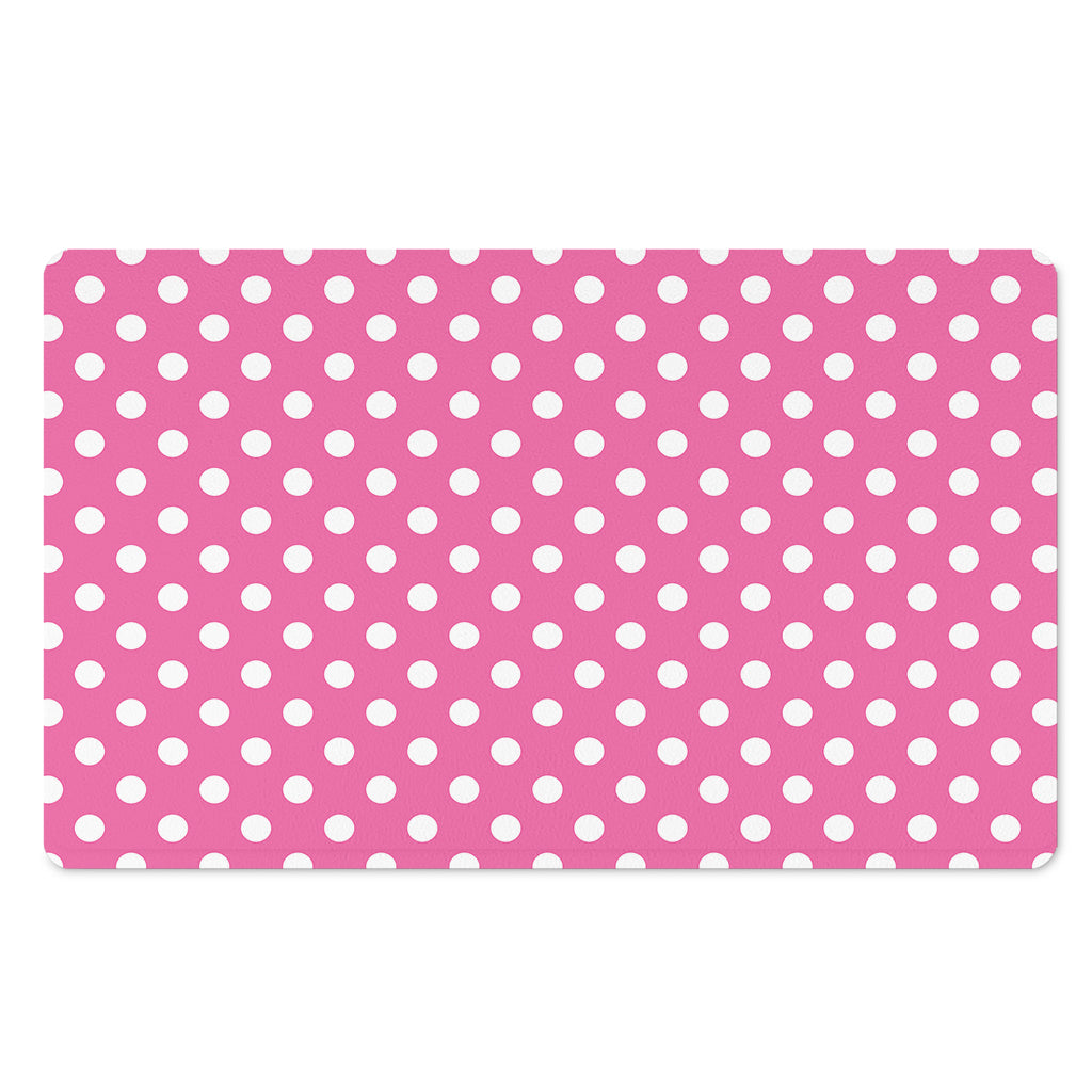 Pink And White Polka Dot Pattern Print Polyester Doormat