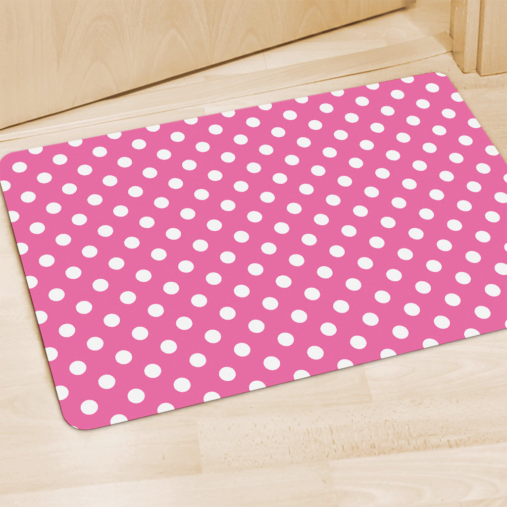Pink And White Polka Dot Pattern Print Polyester Doormat
