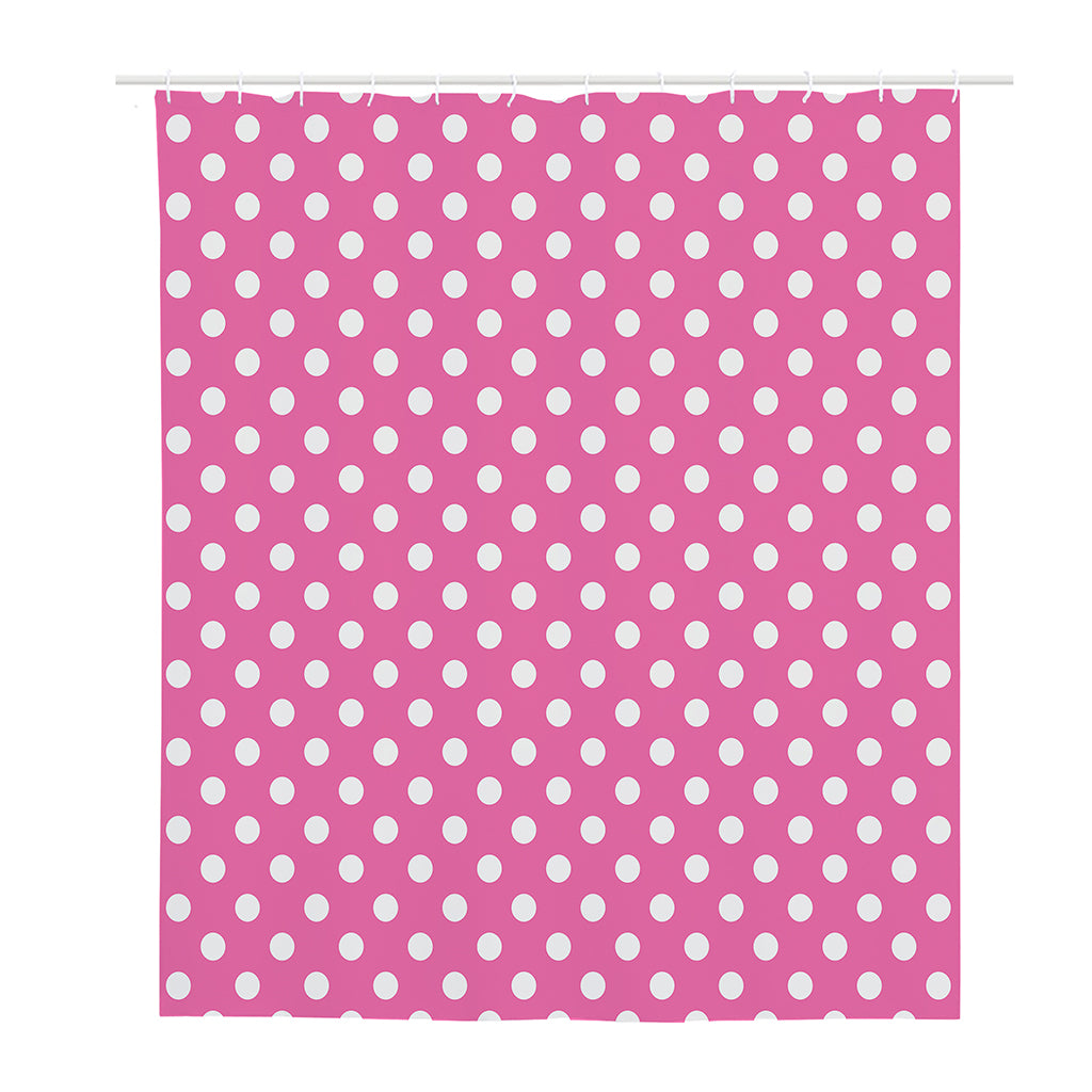 Pink And White Polka Dot Pattern Print Polyester Shower Curtain