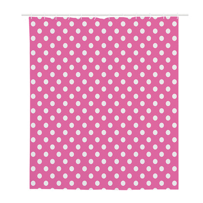 Pink And White Polka Dot Pattern Print Polyester Shower Curtain