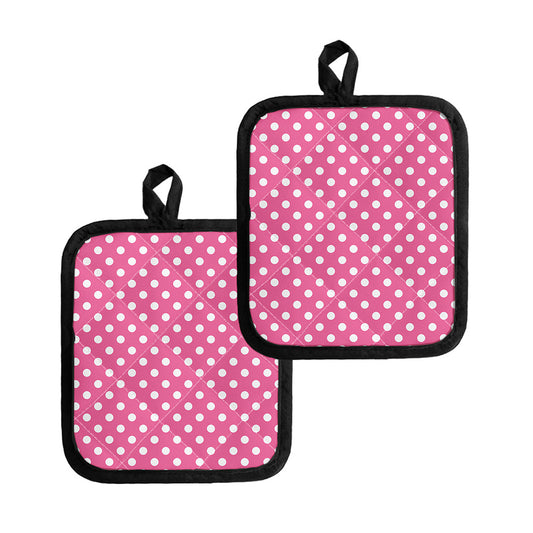 Pink And White Polka Dot Pattern Print Pot Holders