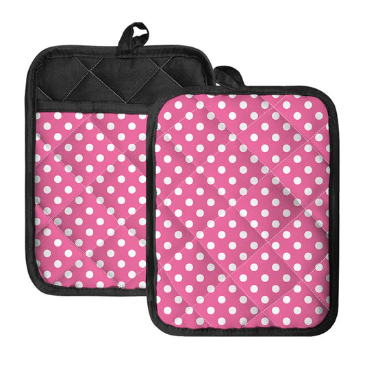 Pink And White Polka Dot Pattern Print Pot Holders With Pocket
