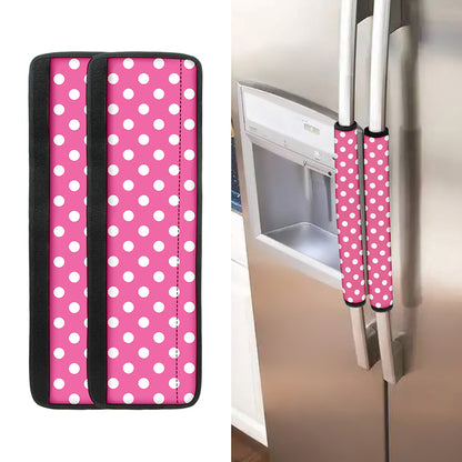 Pink And White Polka Dot Pattern Print Refrigerator Handle Covers