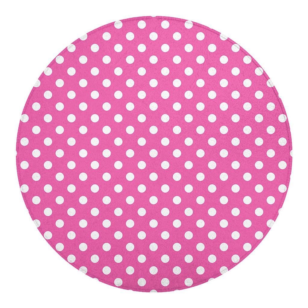 Pink And White Polka Dot Pattern Print Round Blanket