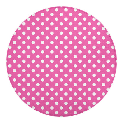 Pink And White Polka Dot Pattern Print Round Blanket