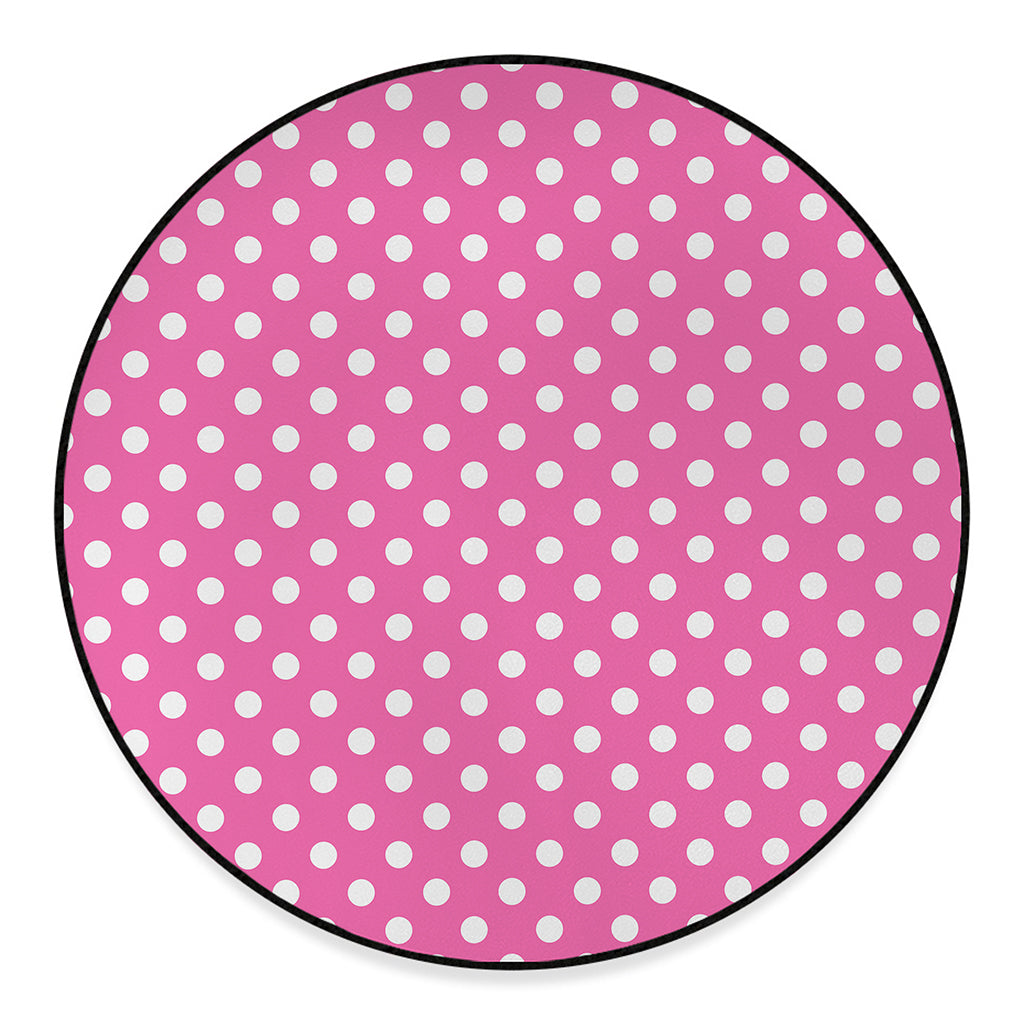 Pink And White Polka Dot Pattern Print Round Floor Mat
