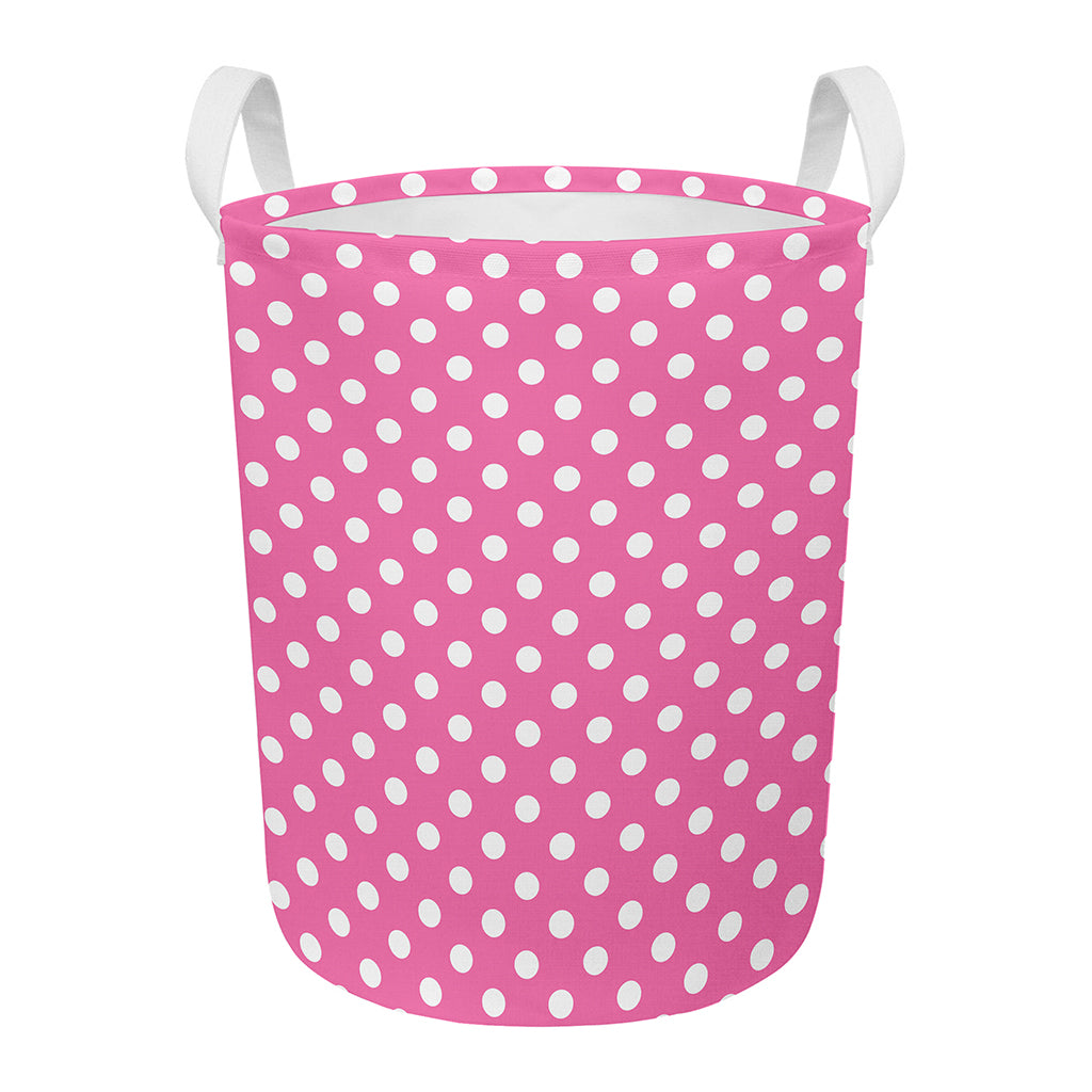 Pink And White Polka Dot Pattern Print Round Laundry Basket