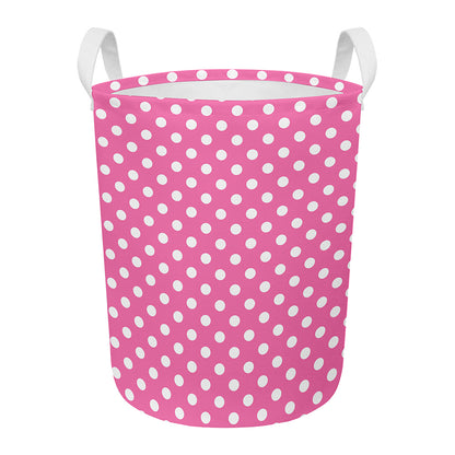 Pink And White Polka Dot Pattern Print Round Laundry Basket