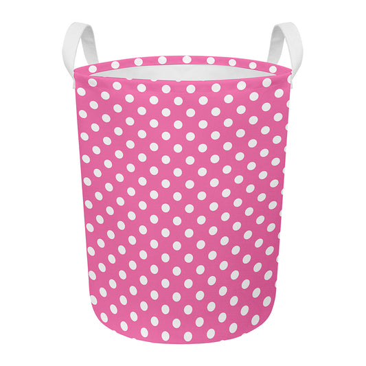 Pink And White Polka Dot Pattern Print Round Laundry Basket