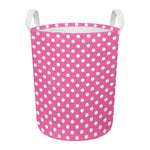Pink And White Polka Dot Pattern Print Round Laundry Basket